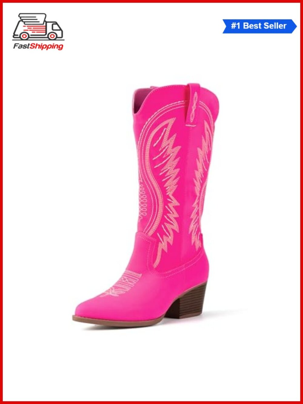 ✨ Women's Western Cowboy Boots Embroidered Ankle Booties Chunky Block Heel Faux